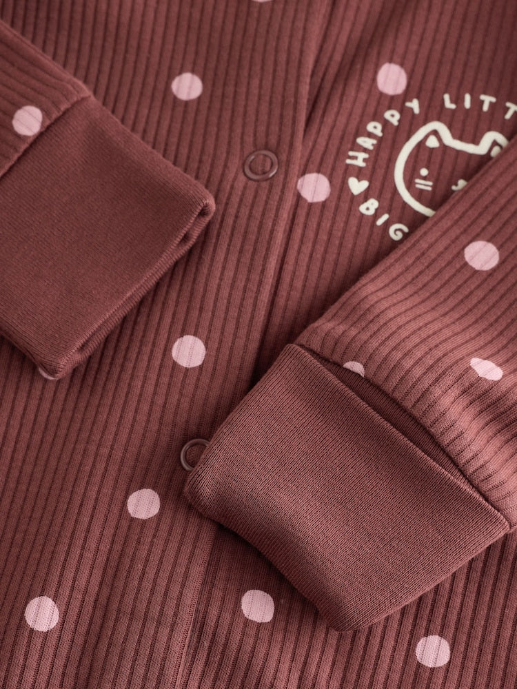 Burgundy/Purple Cat Baby Sleepsuits 5 Pack (0mths-2yrs)