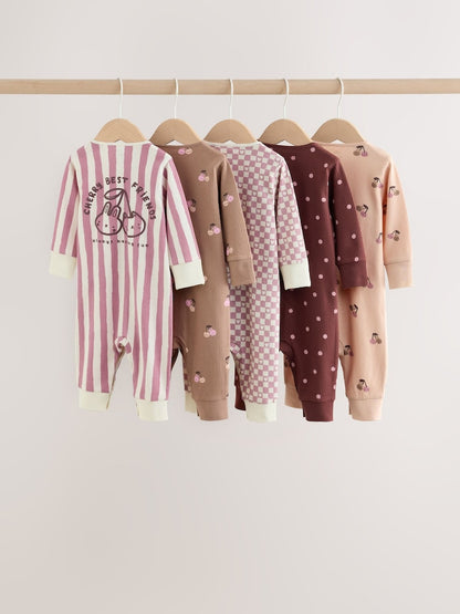 Burgundy/Purple Cat Baby Sleepsuits 5 Pack (0mths-2yrs)