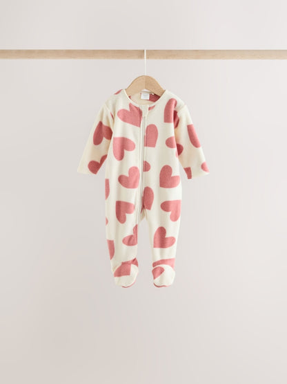 Pink Heart Baby Micro Fleece Two Way Zip Sleepsuits 4 Pack