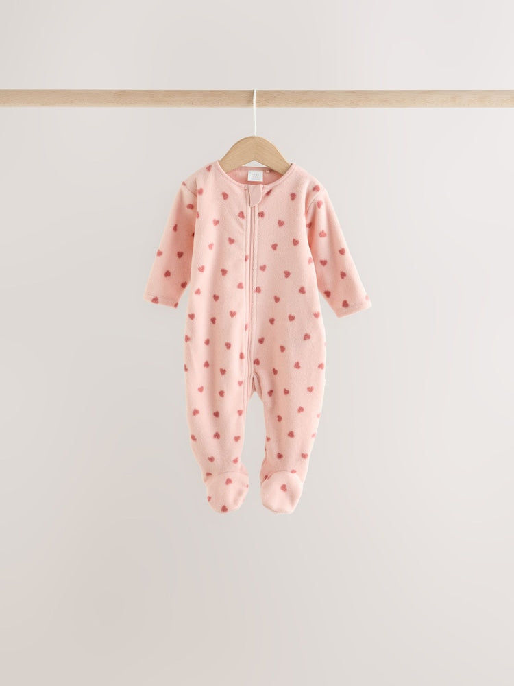 Pink Heart Baby Micro Fleece Two Way Zip Sleepsuits 4 Pack