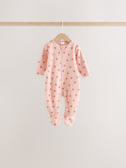 Pink Heart Baby Micro Fleece Two Way Zip Sleepsuits 4 Pack