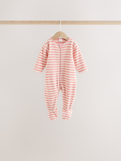 Pink Heart Baby Micro Fleece Two Way Zip Sleepsuits 4 Pack