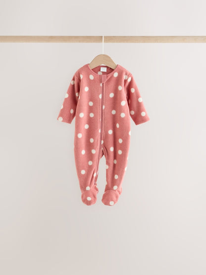 Pink Heart Baby Micro Fleece Two Way Zip Sleepsuits 4 Pack