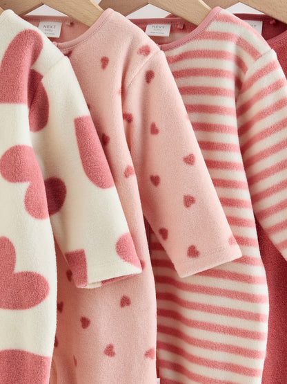 Pink Heart Baby Micro Fleece Two Way Zip Sleepsuits 4 Pack