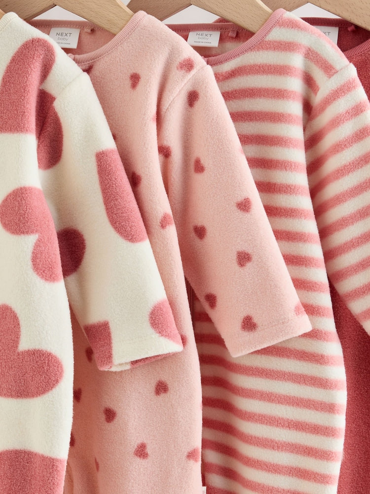 Pink Heart Baby Micro Fleece Two Way Zip Sleepsuits 4 Pack