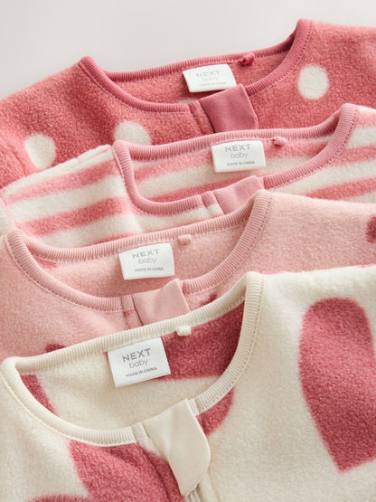 Pink Heart Baby Micro Fleece Two Way Zip Sleepsuits 4 Pack