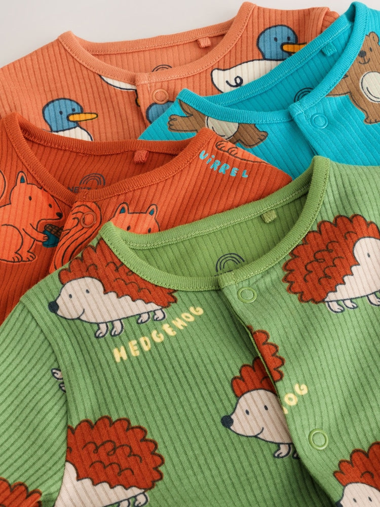 Multi Animal Baby Sleepsuits 4 Pack (0mths-3yrs)