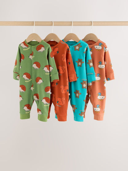 Multi Animal Baby Sleepsuits 4 Pack (0mths-3yrs) - Up to 1 Month (50-56cm)