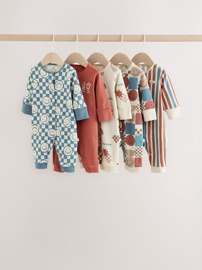 Blue/Red Patterned Baby Sleepsuits 5 Pack (0mths-3yrs) - Up to 1 Month (50-56cm)