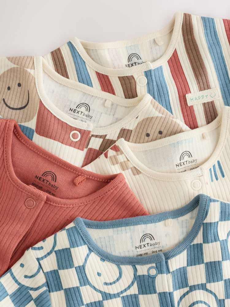 Blue/Red Patterned Baby Sleepsuits 5 Pack (0mths-3yrs)