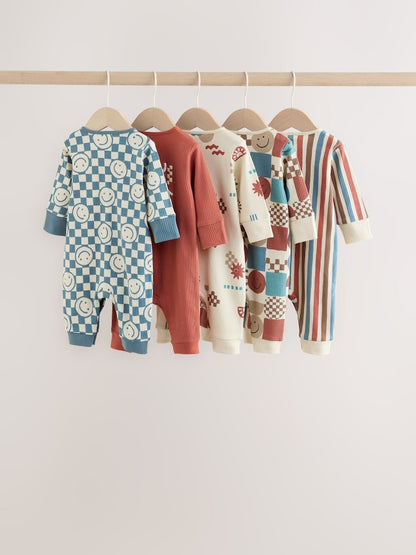 Blue/Red Patterned Baby Sleepsuits 5 Pack (0mths-3yrs)