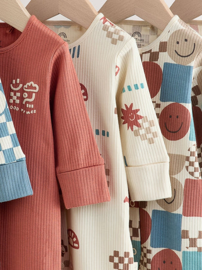 Blue/Red Patterned Baby Sleepsuits 5 Pack (0mths-3yrs)