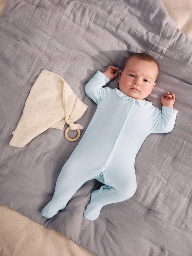 Pale Blue Velour Sleepsuit (0-3yrs) - Pale Blue / 12 - 18 Months (80 - 86cm)