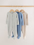 Grey/ Blue/Neutral Baby Sleepsuits 3 Pack (0-2yrs) - Up to 1 Month (50-56cm)