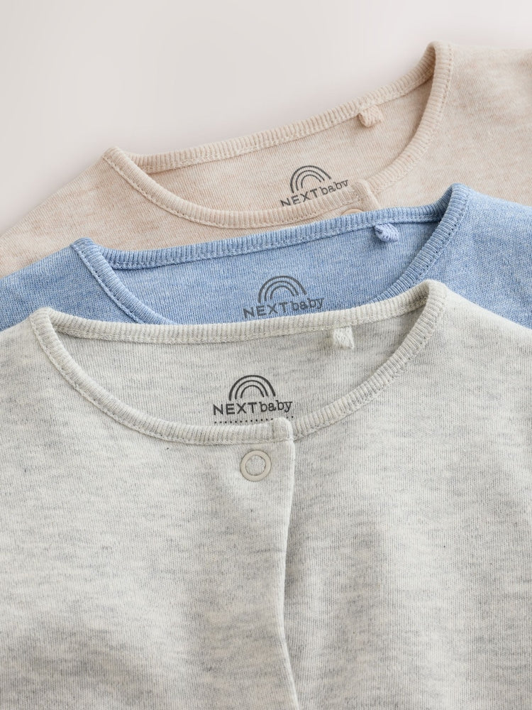 Grey/ Blue/Neutral Baby Sleepsuits 3 Pack (0-2yrs)
