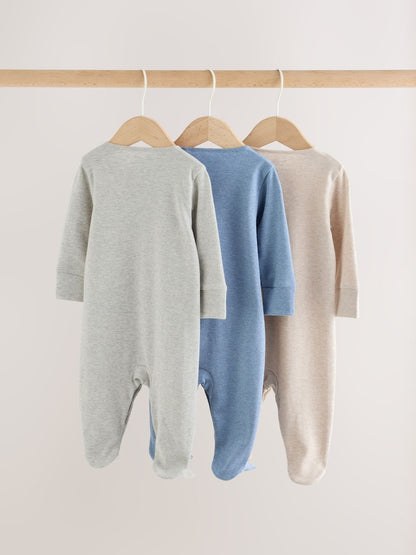 Grey/ Blue/Neutral Baby Sleepsuits 3 Pack (0-2yrs)