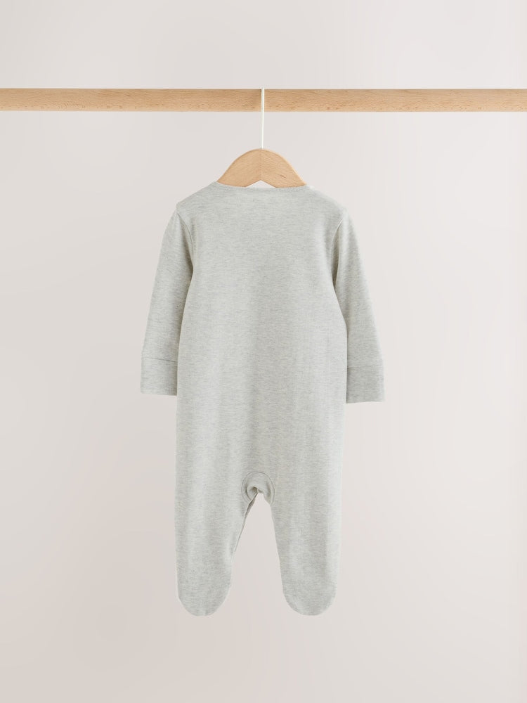 Grey/ Blue/Neutral Baby Sleepsuits 3 Pack (0-2yrs)