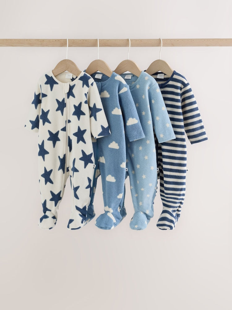 Blue Micro Fleece Two Way Zip Baby Sleepsuits 4 Pack - Up to 1 Month (50-56cm)