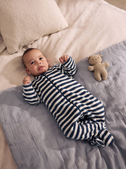 Blue Micro Fleece Two Way Zip Baby Sleepsuits 4 Pack