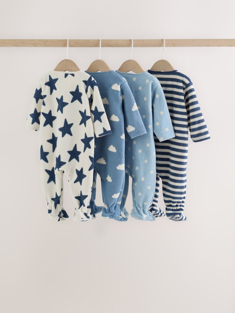Blue Micro Fleece Two Way Zip Baby Sleepsuits 4 Pack