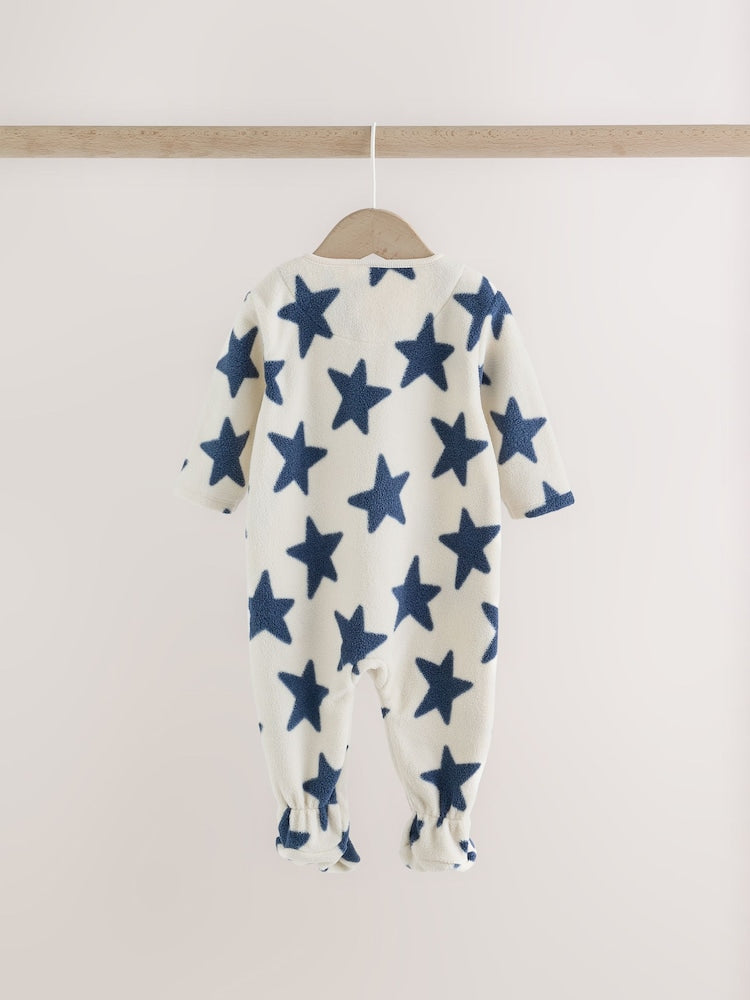 Blue Micro Fleece Two Way Zip Baby Sleepsuits 4 Pack