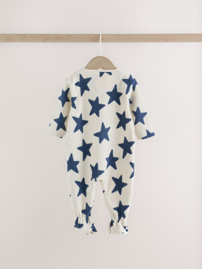 Blue Micro Fleece Two Way Zip Baby Sleepsuits 4 Pack