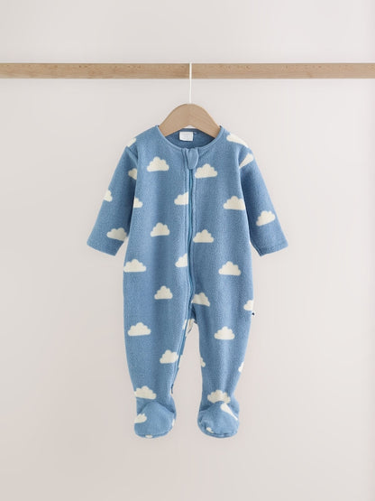 Blue Micro Fleece Two Way Zip Baby Sleepsuits 4 Pack