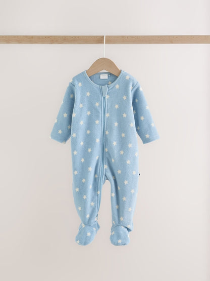 Blue Micro Fleece Two Way Zip Baby Sleepsuits 4 Pack
