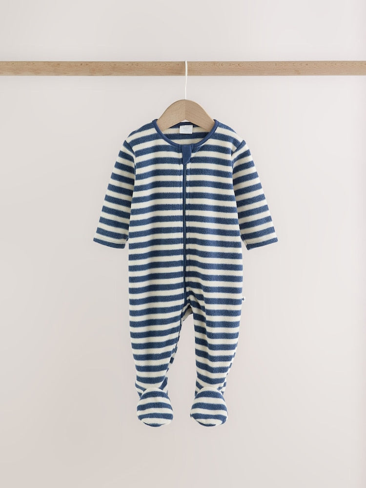 Blue Micro Fleece Two Way Zip Baby Sleepsuits 4 Pack