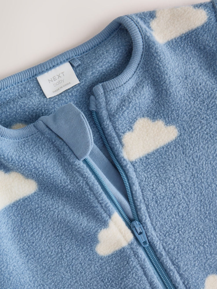 Blue Micro Fleece Two Way Zip Baby Sleepsuits 4 Pack