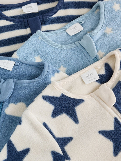 Blue Micro Fleece Two Way Zip Baby Sleepsuits 4 Pack