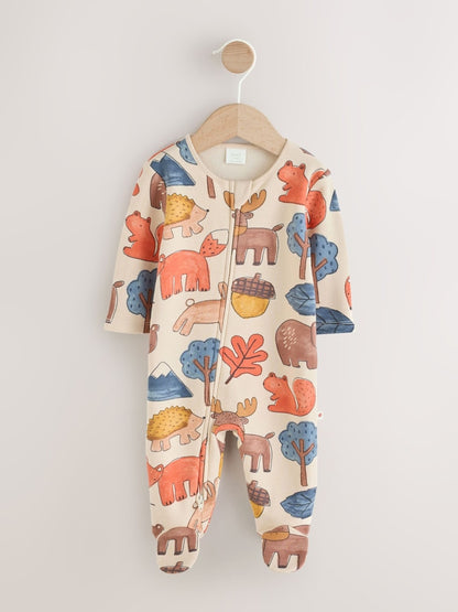 Multi Woodland Animal Fleece Lined Two Way Zip Baby Sleepsuit - Up to 1 Month (50-56cm)
