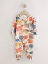 Multi Woodland Animal Fleece Lined Two Way Zip Baby Sleepsuit - Up to 1 Month (50-56cm)
