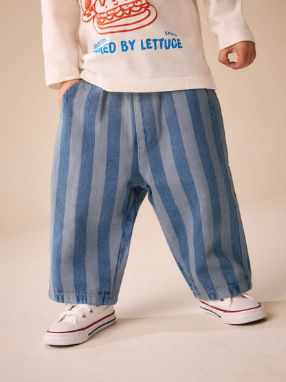 Blue Stripe Pull On Wide Trousers (3mths-7yrs) - Blue Stripe Pull On Wide / 12-18 Months (80-86cm)