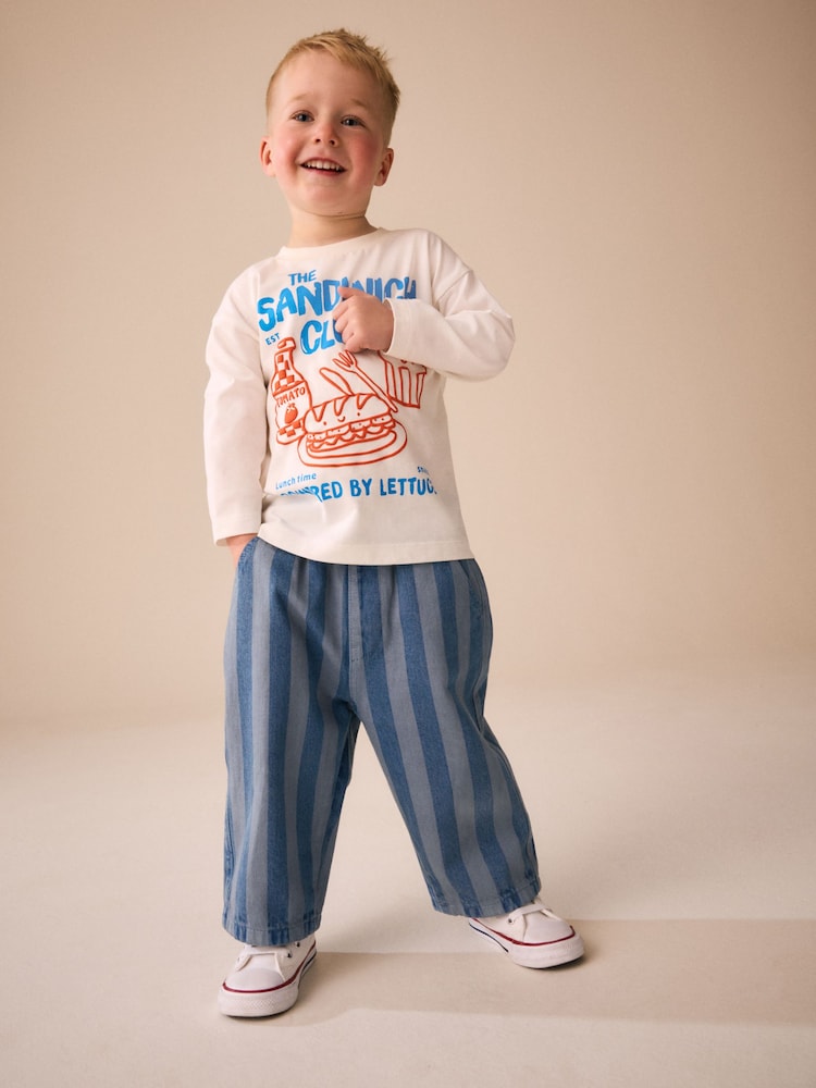 Blue Stripe Pull On Wide Trousers (3mths-7yrs)