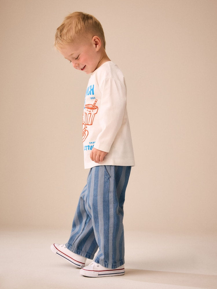 Blue Stripe Pull On Wide Trousers (3mths-7yrs)