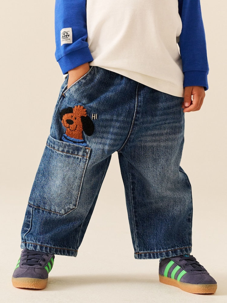 Mid Blue Denim Wide Leg Pull On Jeans (3mths-7yrs) - Mid Blue Denim Wide Leg Pull On / 12-18 Months (80-86cm)