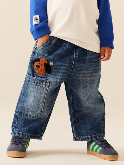 Mid Blue Denim Wide Leg Pull On Jeans (3mths-7yrs) - Mid Blue Denim Wide Leg Pull On / 12-18 Months (80-86cm)