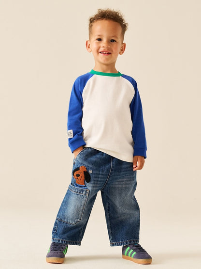 Mid Blue Denim Wide Leg Pull On