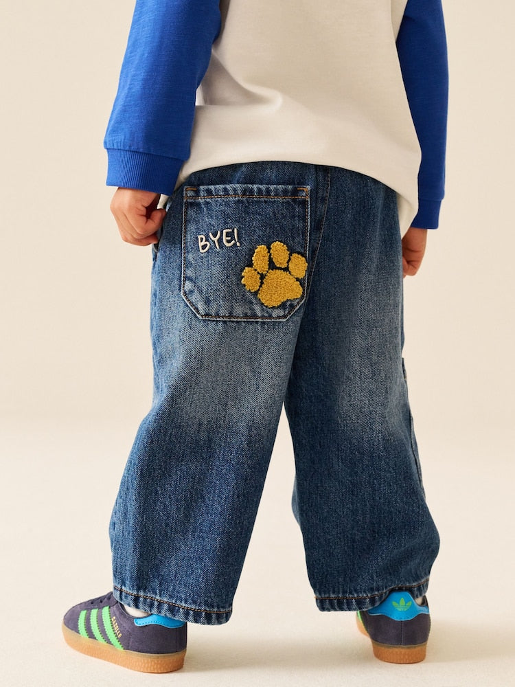 Mid Blue Denim Wide Leg Pull On