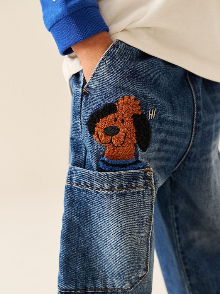 Mid Blue Denim Wide Leg Pull On