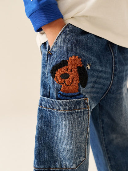 Mid Blue Denim Wide Leg Pull On