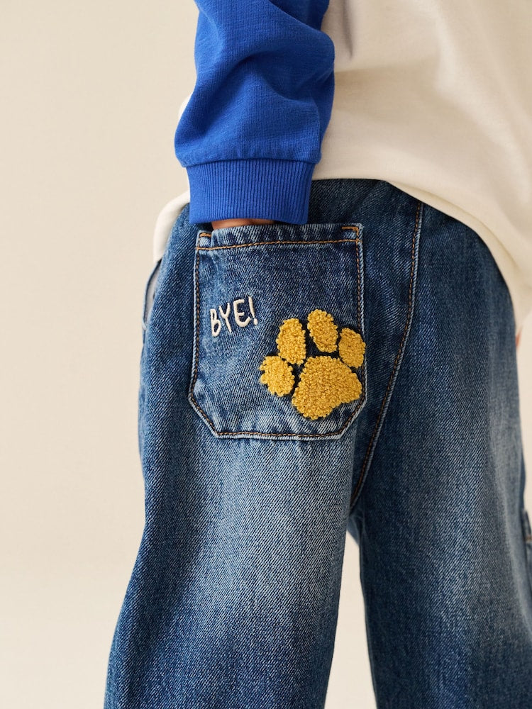Mid Blue Denim Wide Leg Pull On