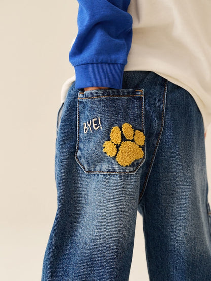 Mid Blue Denim Wide Leg Pull On