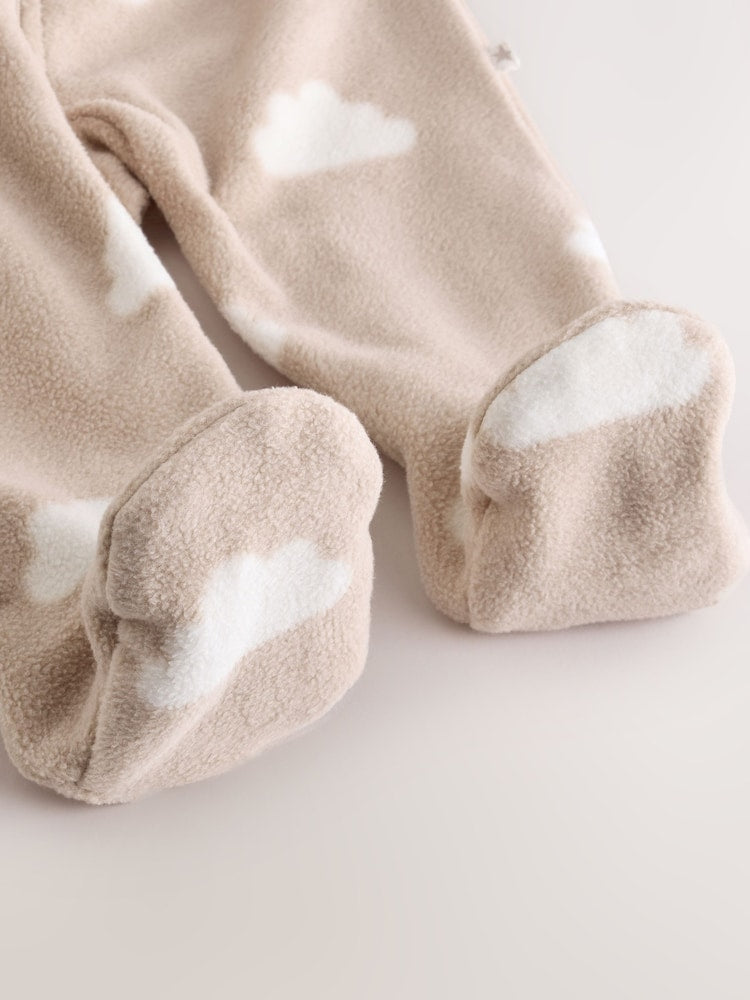 Neutral Micro Fleece Two Way Zip Baby Sleepsuits 4 Pack