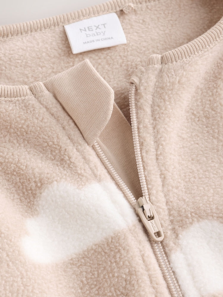 Neutral Micro Fleece Two Way Zip Baby Sleepsuits 4 Pack