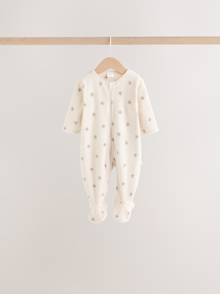 Neutral Micro Fleece Two Way Zip Baby Sleepsuits 4 Pack