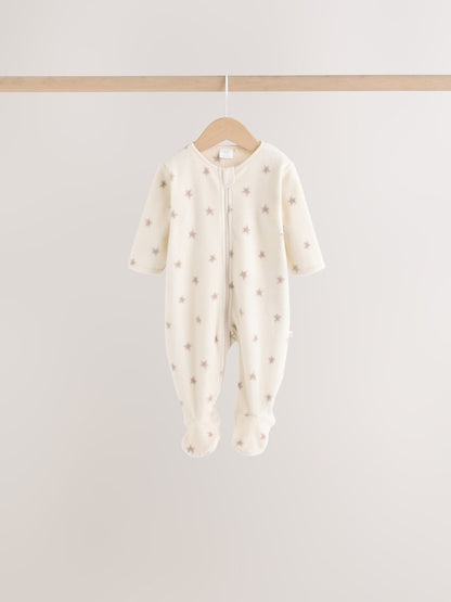 Neutral Micro Fleece Two Way Zip Baby Sleepsuits 4 Pack