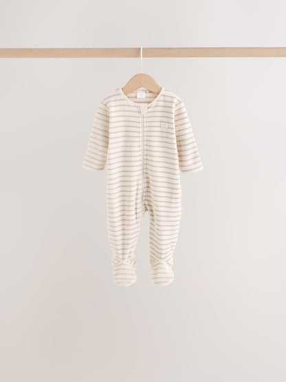 Neutral Micro Fleece Two Way Zip Baby Sleepsuits 4 Pack