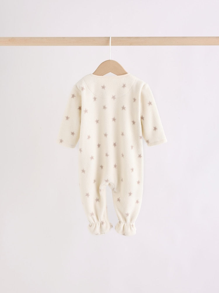 Neutral Micro Fleece Two Way Zip Baby Sleepsuits 4 Pack